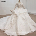 Jancember HTL1421 Bridal Dress Lace Long Sleeve Latest Ruffled Tiered Wedding Dress